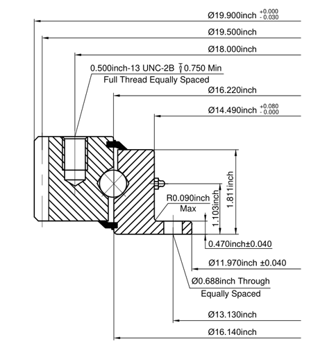 Rolamento de giro de anel com flange e engrenagem externa de fileira única de esferas