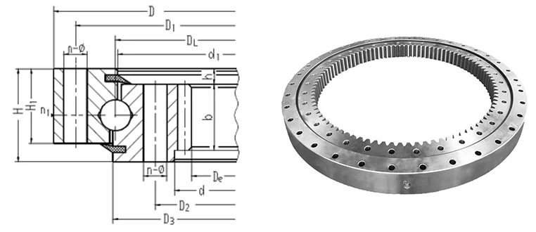 Internal gear slewing bearing for crane