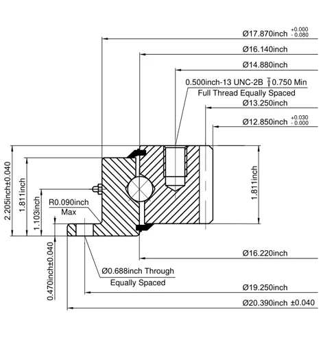 ZZ-RK6-16N1Z Internal gear flange type slewing bearing drawing